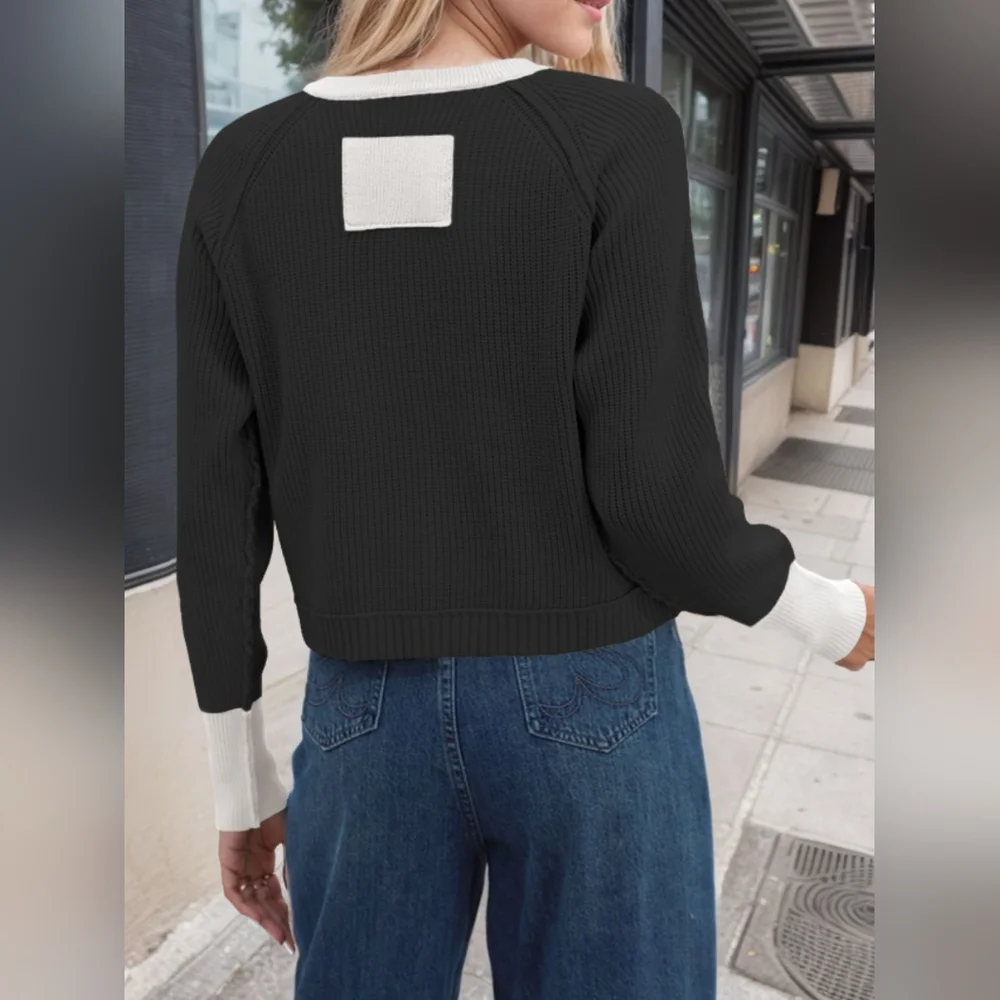 Contrast Button Up Long Sleeve Cardigan - Picture 2 of 6